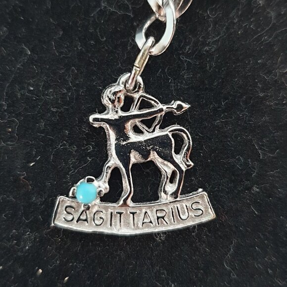 Vintage Sterling Silver Genuine Turquoise Sagittarius & Shoes Charm Bracelet - Picture 6 of 9